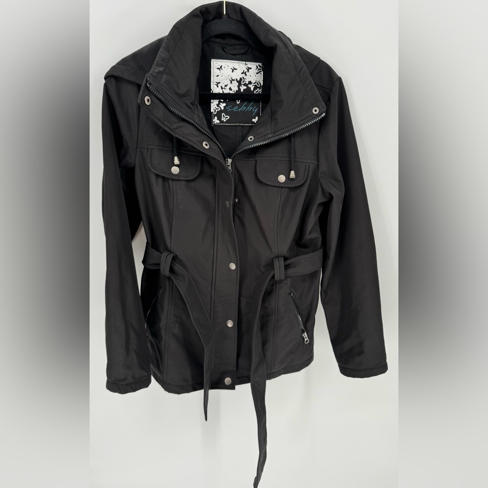 Sebby Belted Women's Zip/Button Hooded Utility Jacket